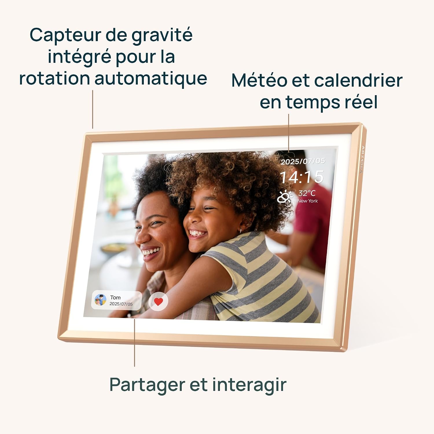 Detalle de ARZOPA Cadre photo numérique connecté D10 Gold 10,1" Wi-Fi, stockage cloud gratuit et illimité