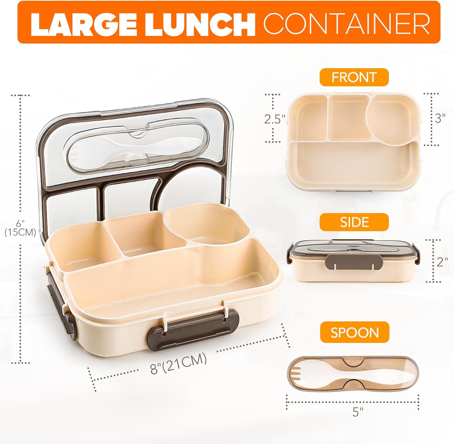 Detalle 2 de EASYFUN Bento Box Adult 4-Compartment Lunch Box 🍱