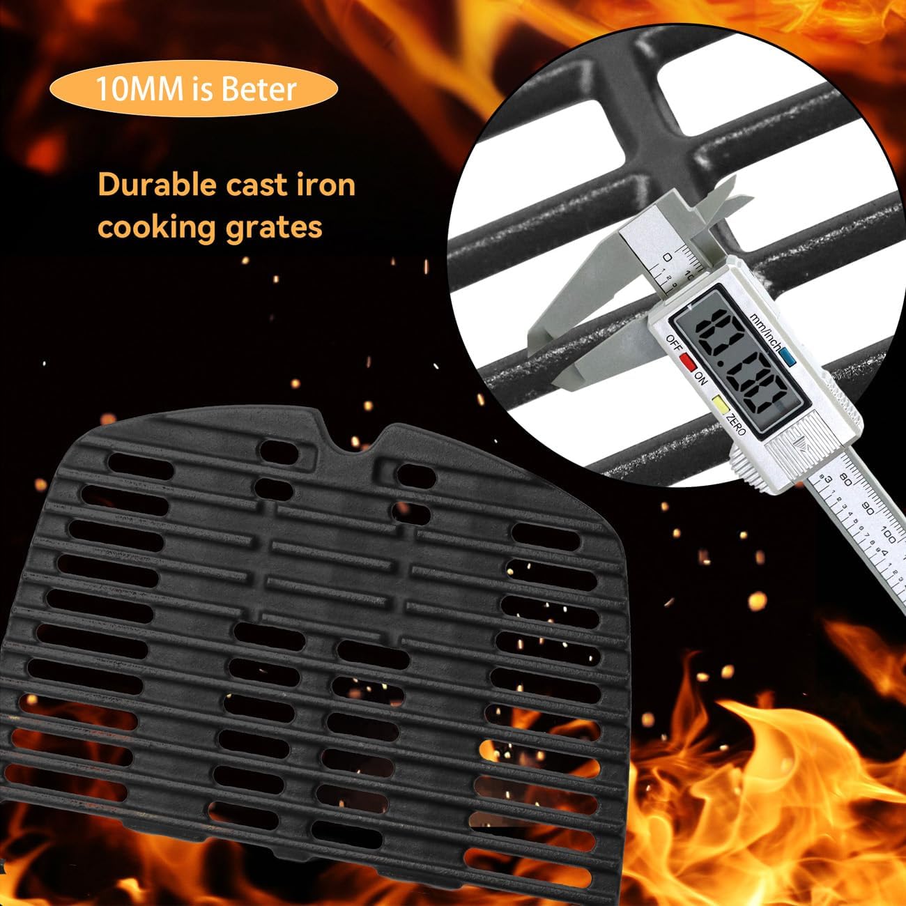 Detalle de FIRXZYMZ 7646 Grillrost 45 x 32 cm für Weber Q300/ Q320/ Q3000/ Q3200 Serie – 2 Stück Gusseisen Rostset