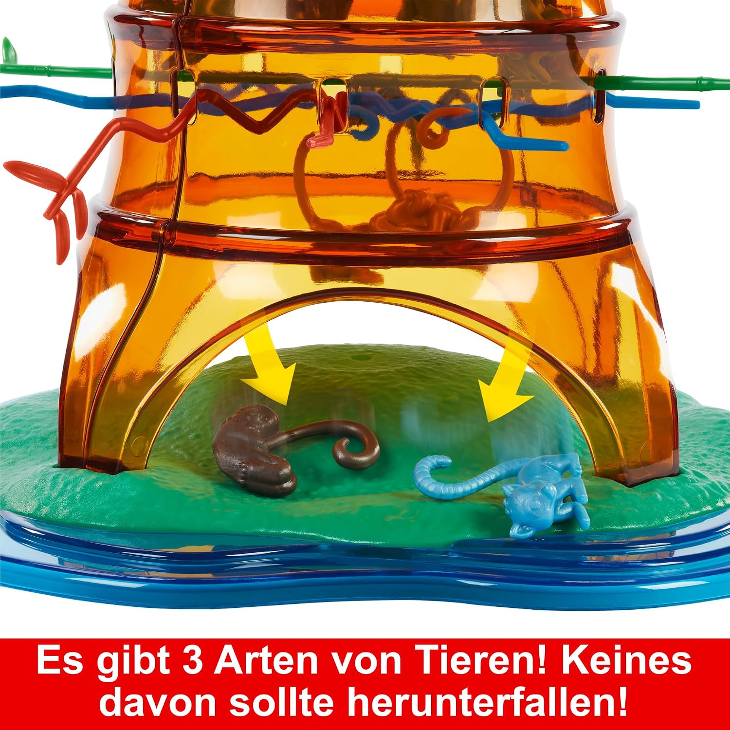 Detalle de Mattel Games SOS Affenalarm Schaukelpalmenparty – Jubiläums-Sonderedition (HTW65) mit Dschungeltieren