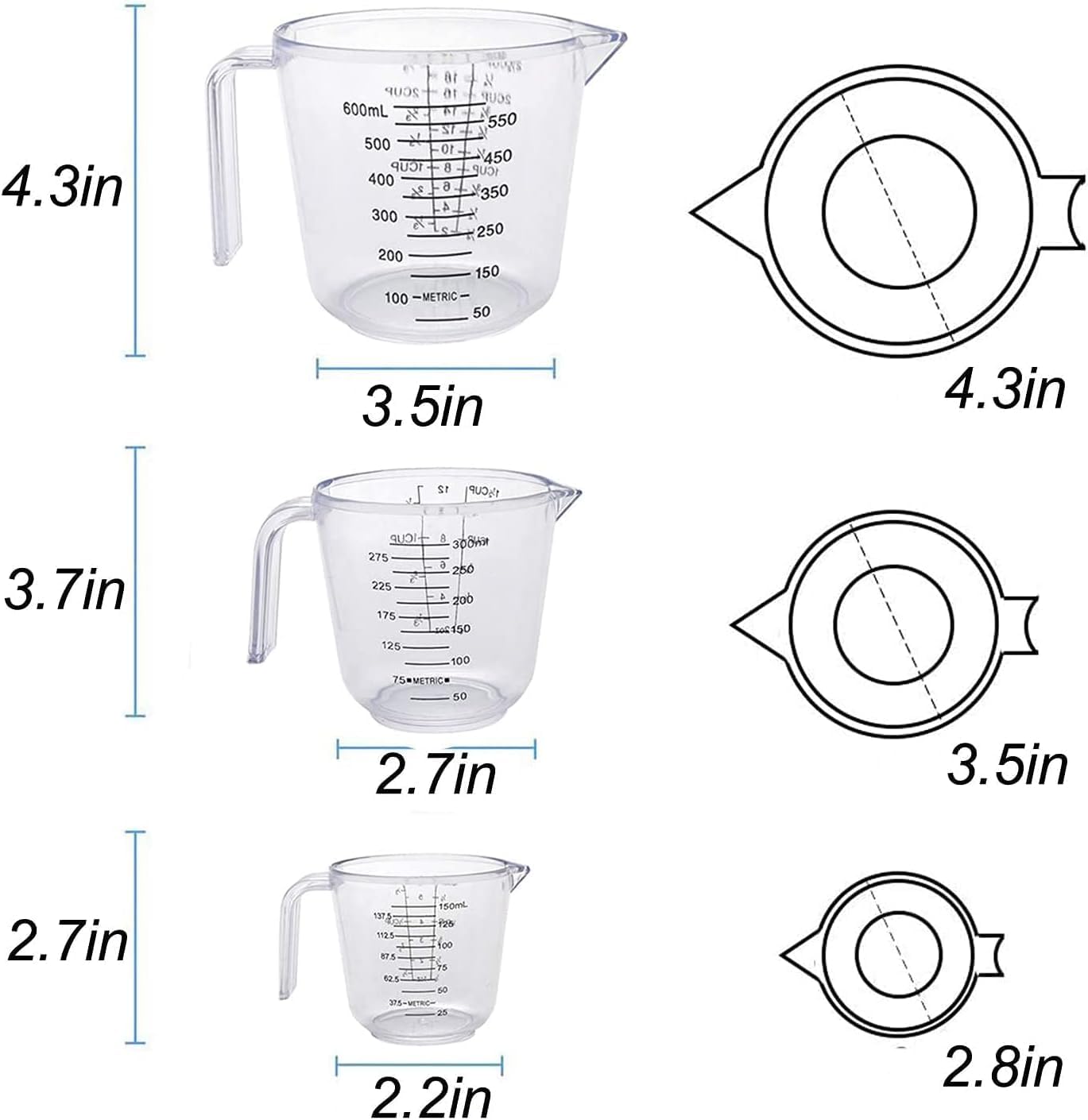 Thumbnail 5 de Messbecher-Set aus Kunststoff (PP), 150/300/600 ml – hitzebeständige Präzisions-Messkanne zum Backen & Kochen