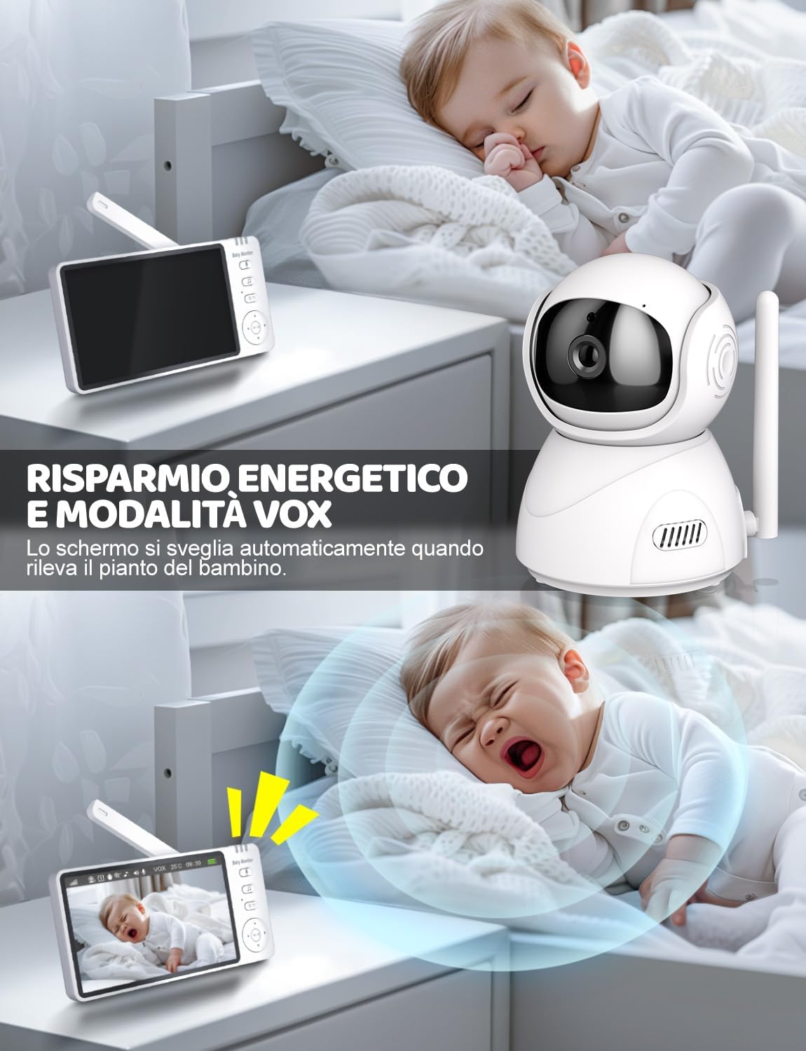 Thumbnail 2 de BURNNOVE Baby Monitor Video e Audio da 5” con videocamera 720P, visione notturna e PTZ 355° (senza Wi‑Fi)