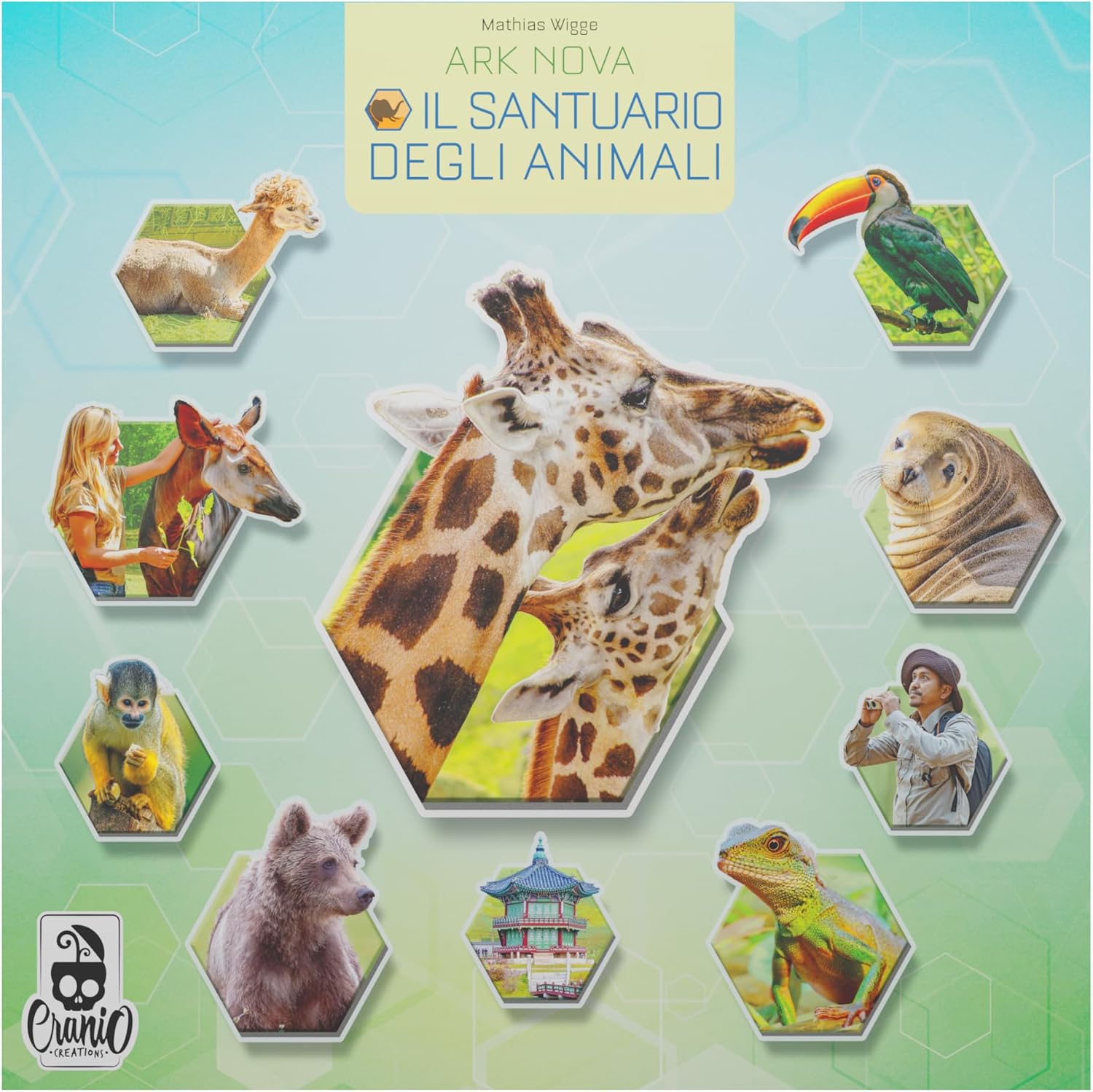 Detalle de Cranio Creations Ark Nova: Sanktuarium zwierząt – gra planszowa, wydanie włoskie