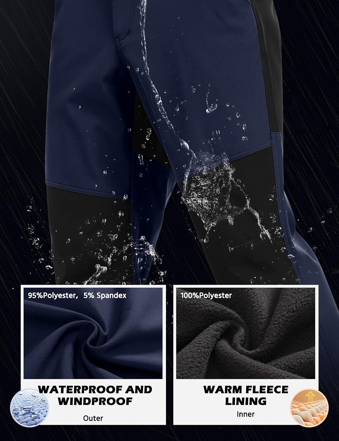 Detalle de Xnova Men's Winter Fleece Lined Hiking Trousers: Water-Repellent Cargo Utility