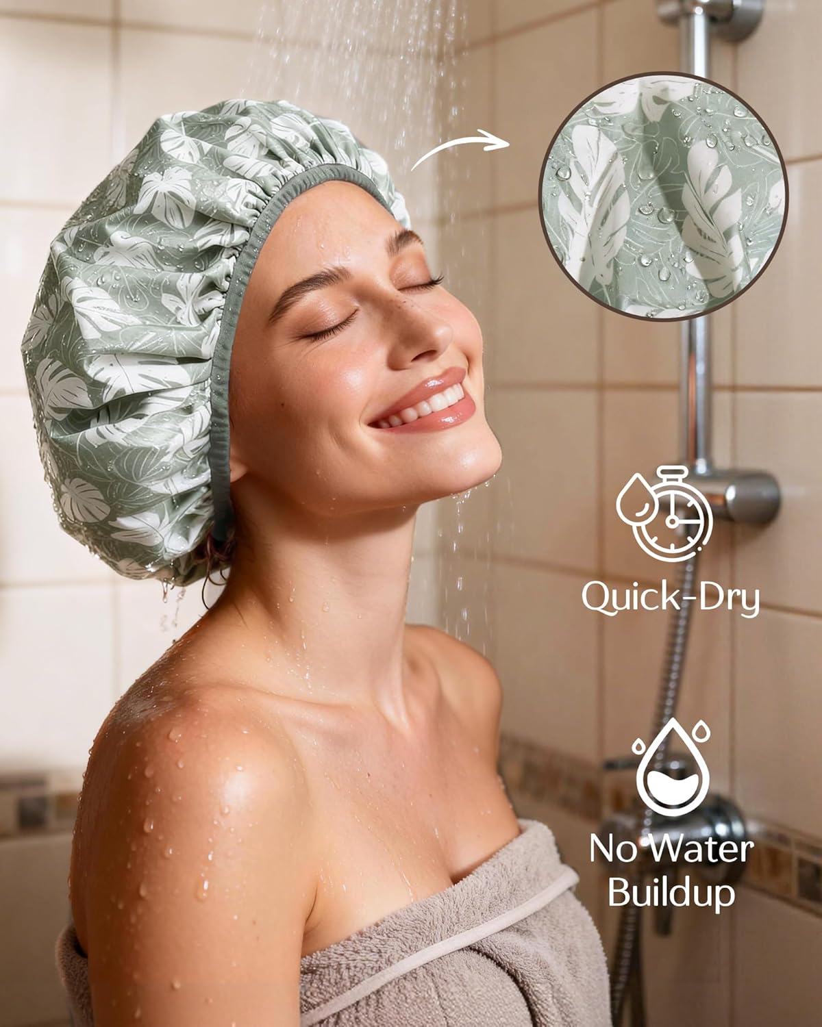 Thumbnail 1 de Yanibest Shower Cap for Women - Frizz Free Satin Lined, Waterproof, Large Double Layer Reusable with Soft Elastic Band