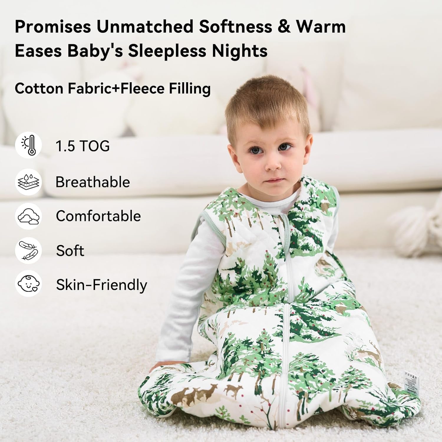 Detalle 2 de Unnivoll Baby Schlafsack 1,5 Tog 0–6 Monate 67 cm – Baumwolle & warmes Winter-/Herbstmodell