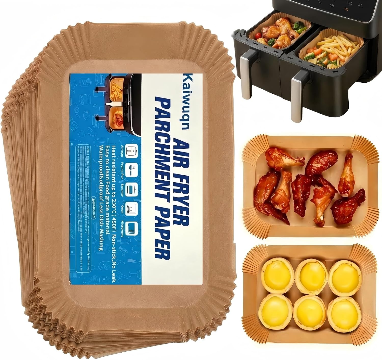 120 Stück Backpapier für Heißluftfritteuse Ninja Dual Zone – kompatibel mit Ninja AF300EU/AF400EU und mehr