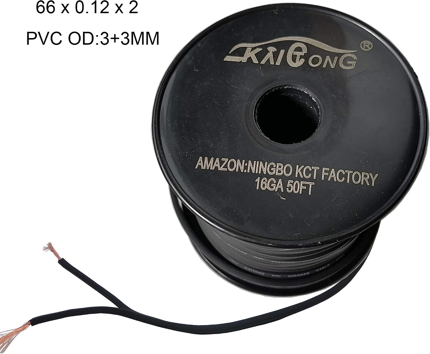 Detalle de KCT 16 AWGスピーカーケーブル 50FT ブラック、CCAM導体・柔軟なPVC被覆