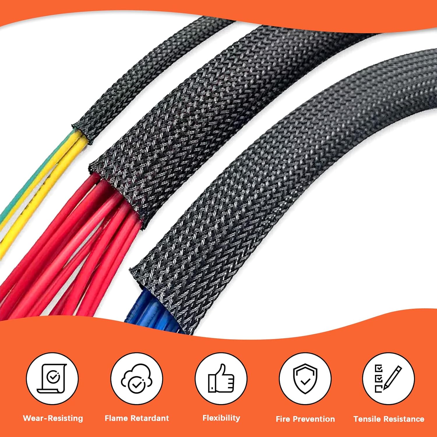 Detalle de Tanstic 9.8Ft 1/2 Inch Braided Cable Sleeve – Durable PET Wire Loom for Messy Cables