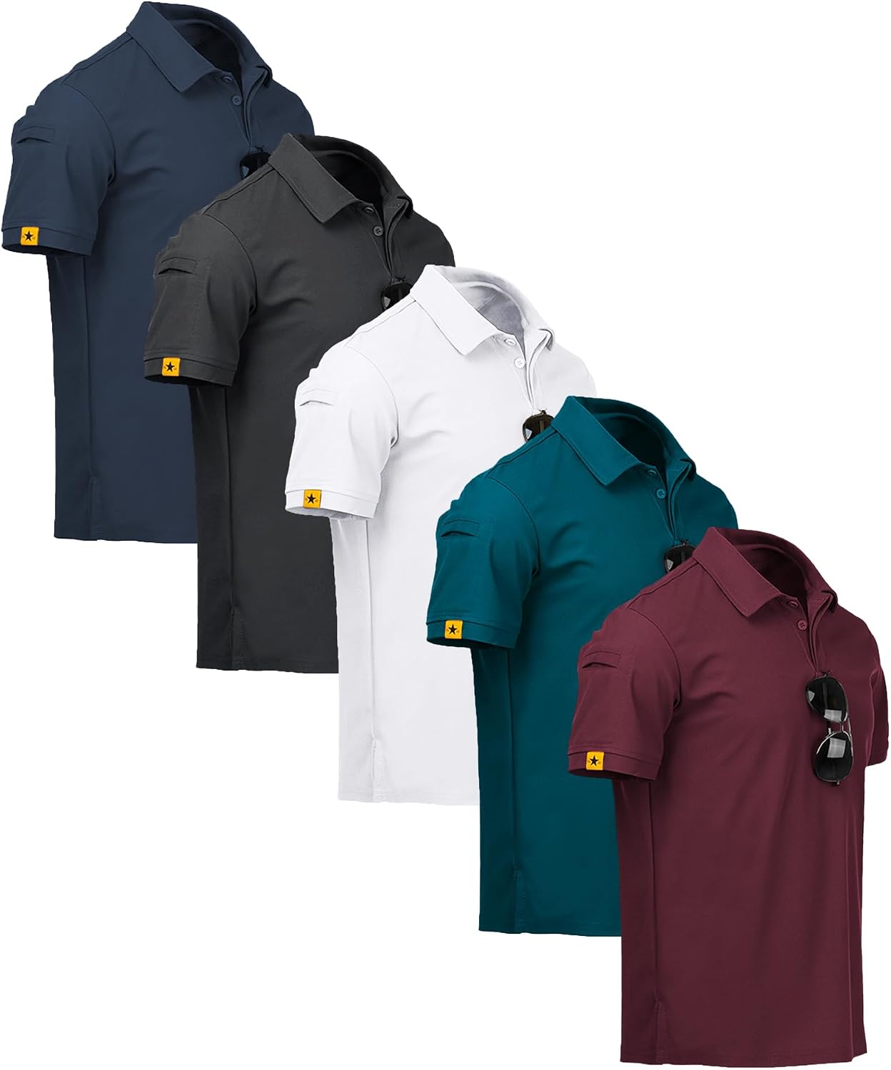 Detalle de ZITY 5 Pack Polo da Uomo a Maniche Corte: traspirante, asciugatura rapida e Regular Fit