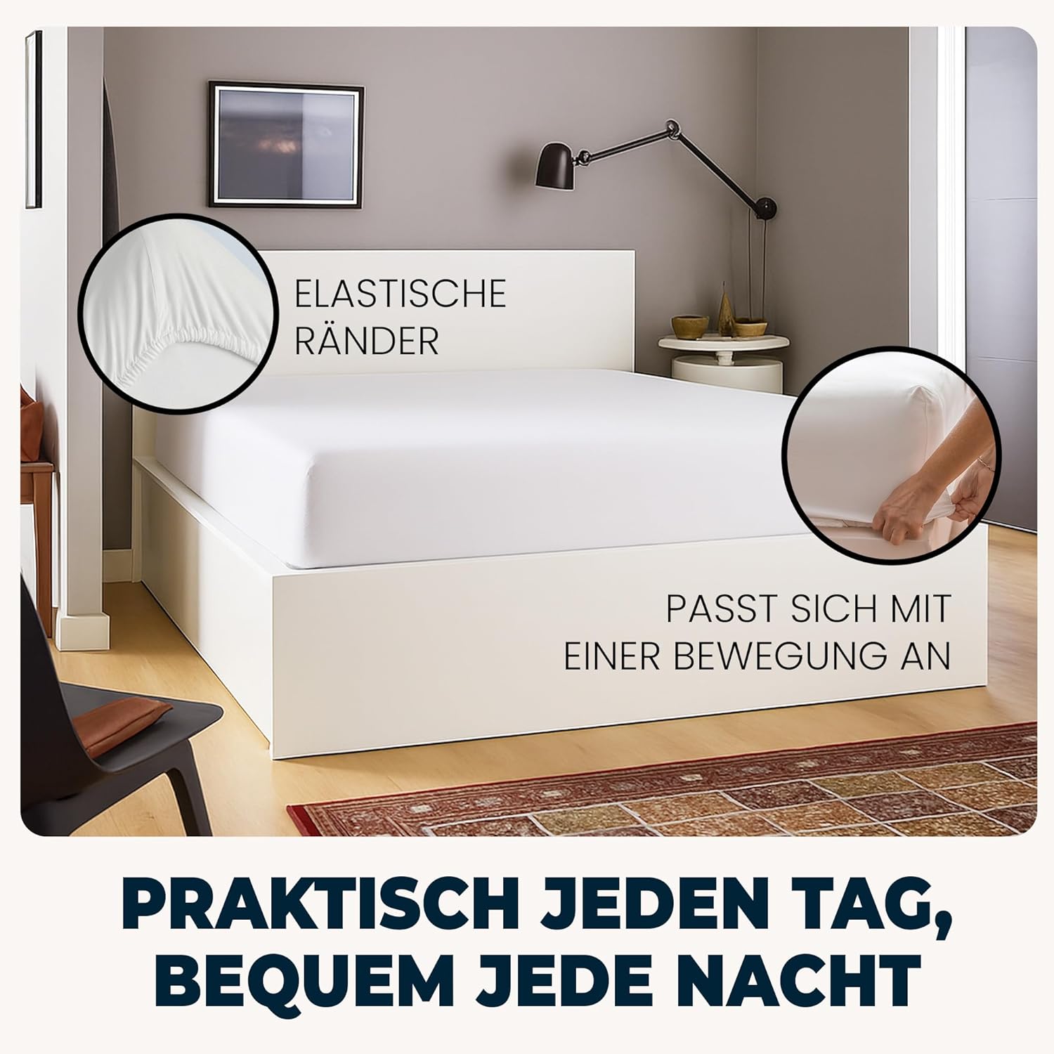 Detalle de Flowen Mikrofaser Spannbettlaken 120x200 cm weiß – atmungsaktiv, hypoallergen, 30 cm Tiefe