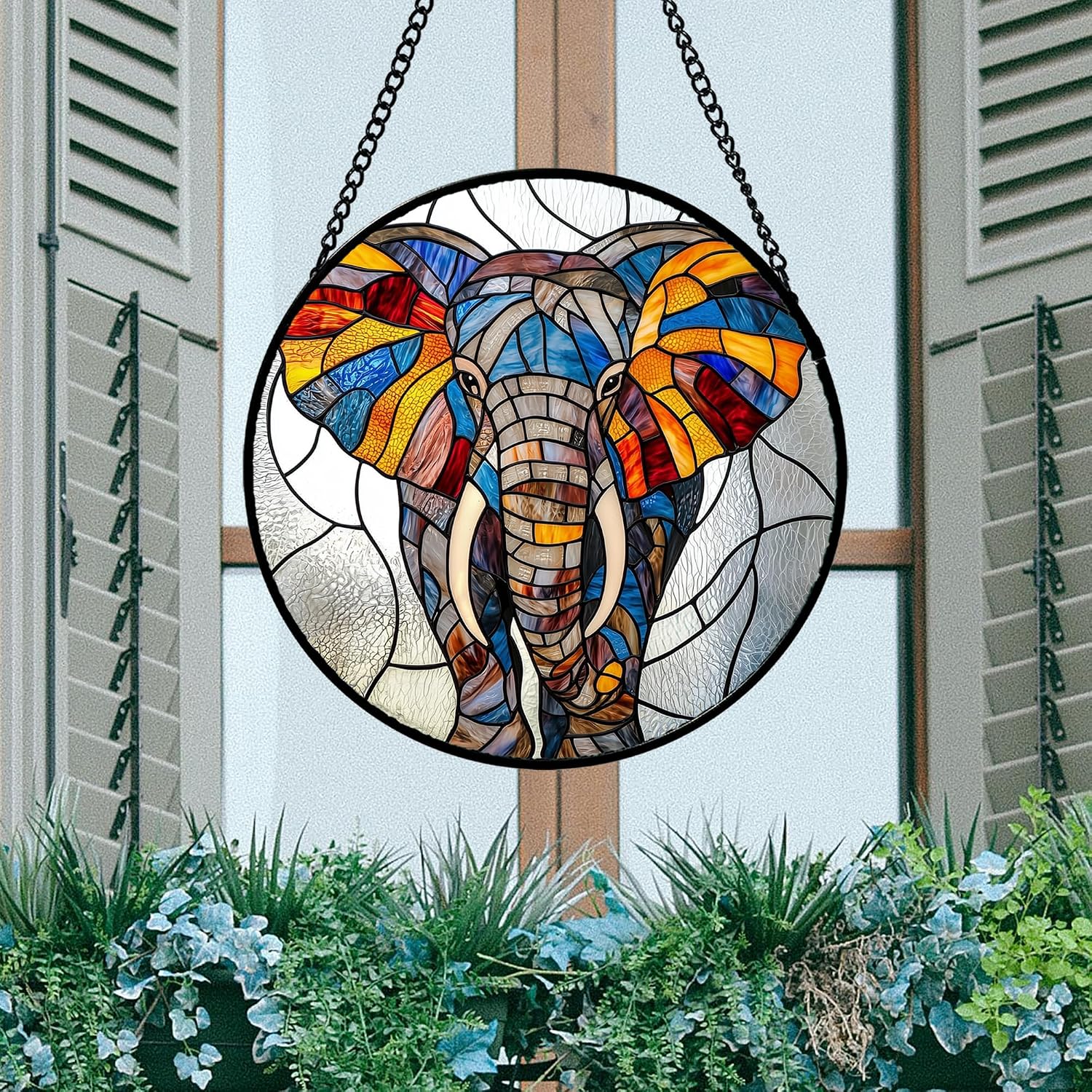 Detalle de AMDERVEN Elephant Glass Sun Catcher, 7.8-Inch Window Hanging