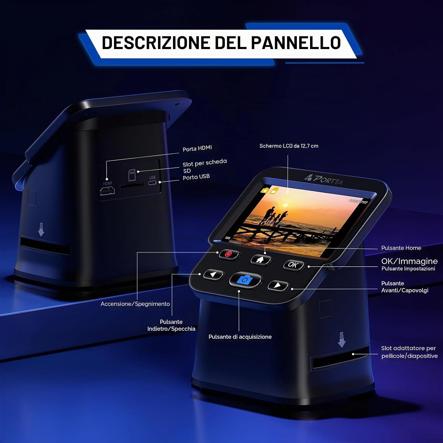 Thumbnail 5 de PORTTA Film Scanner 22MP con schermo LCD 5": scansione di film 135/126/110 e diapositive senza PC
