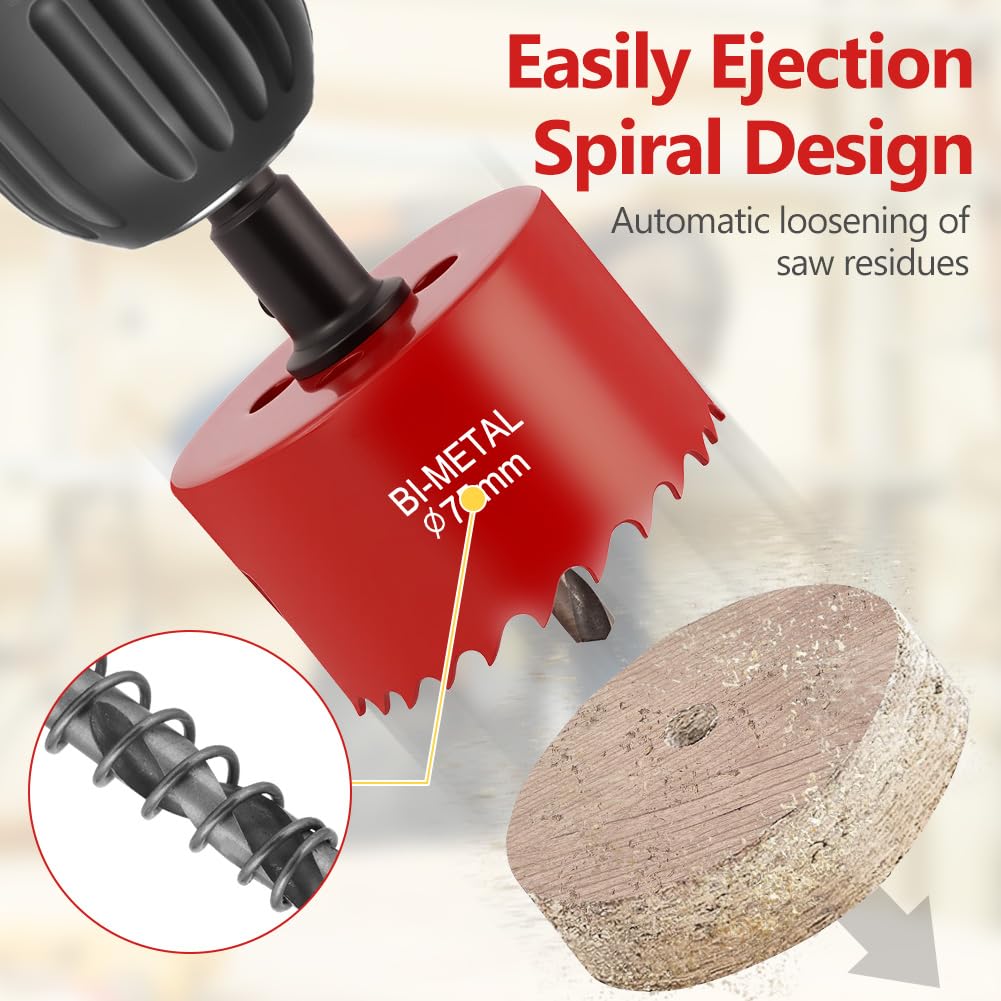 Detalle 2 de flintronic Bi-Metal Hole Saw, 13 PCS 18mm - 75mm Hole Saw Set with Hexagon Adapter and Centring Drill, Perfect for Drilling Soft Metal, Wood, PVC Board and Plastic for Cutting Circular Holes
