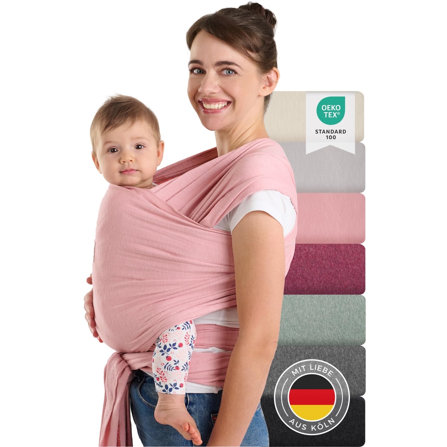 Detalle de Laleni Tragetuch Baby neugeboren bis 15 kg (5,10 m) in Rose – weiche Baumwolle, OEKO‑TEX zertifiziert