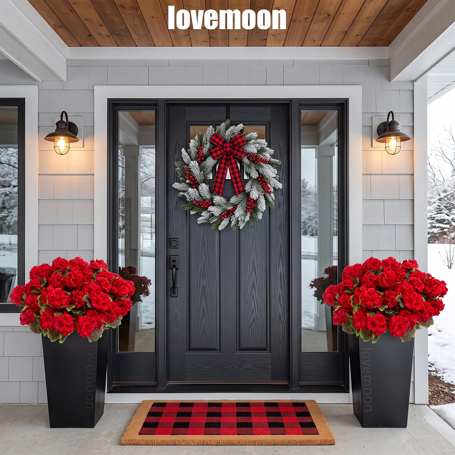 Detalle de Lovemoon 8-Piece Artificial Geranium Set (Red) for Indoor & Outdoor Decor