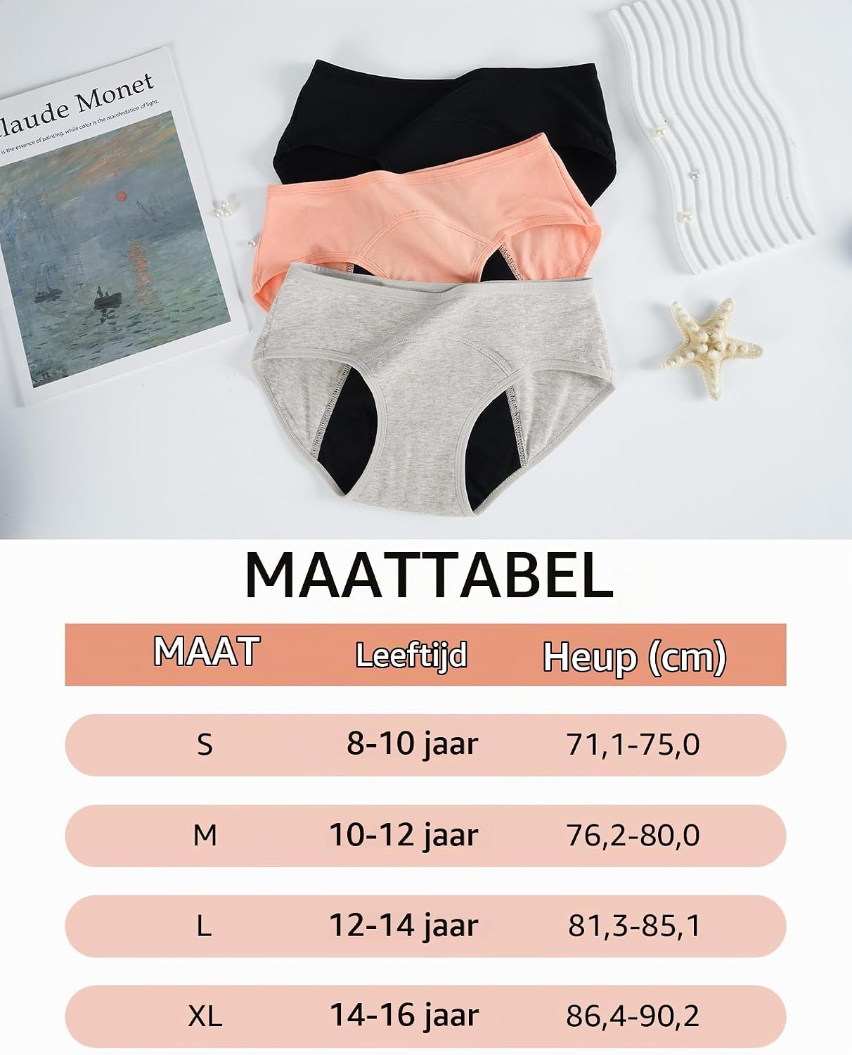 Detalle 1 de INNERSY menstruatieondergoed voor meisjes, 100% katoen, 8–16 jaar