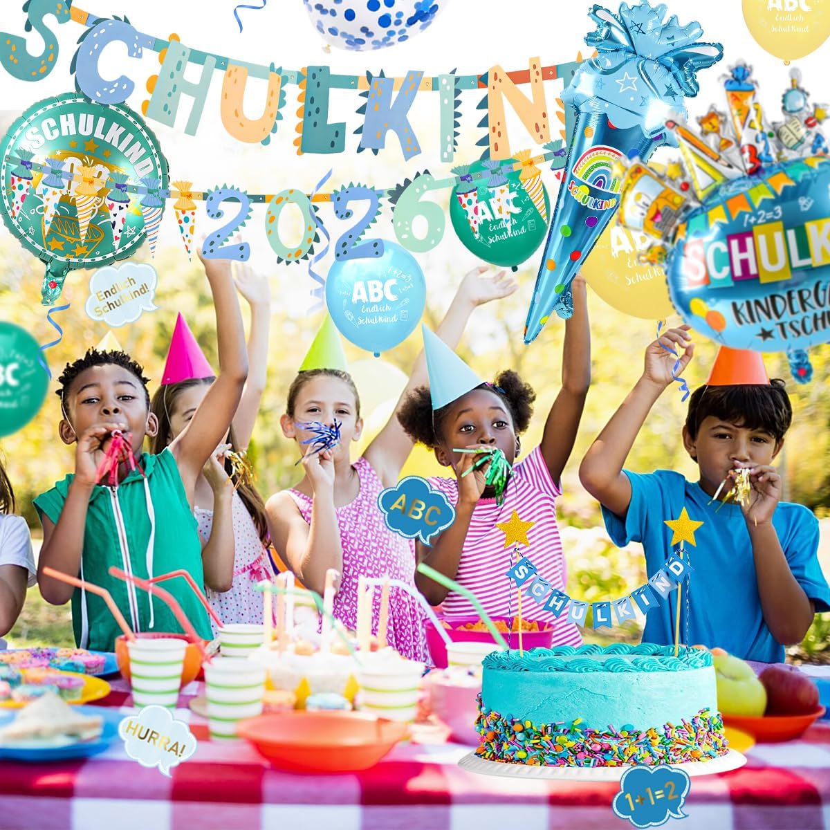 Thumbnail 4 de iZoeL SCHULKIND 2026 Deko zur Einschulung für Jungen – Girlande, Zuckertüten-Deko, Folienballon, Luftballons & Konfetti