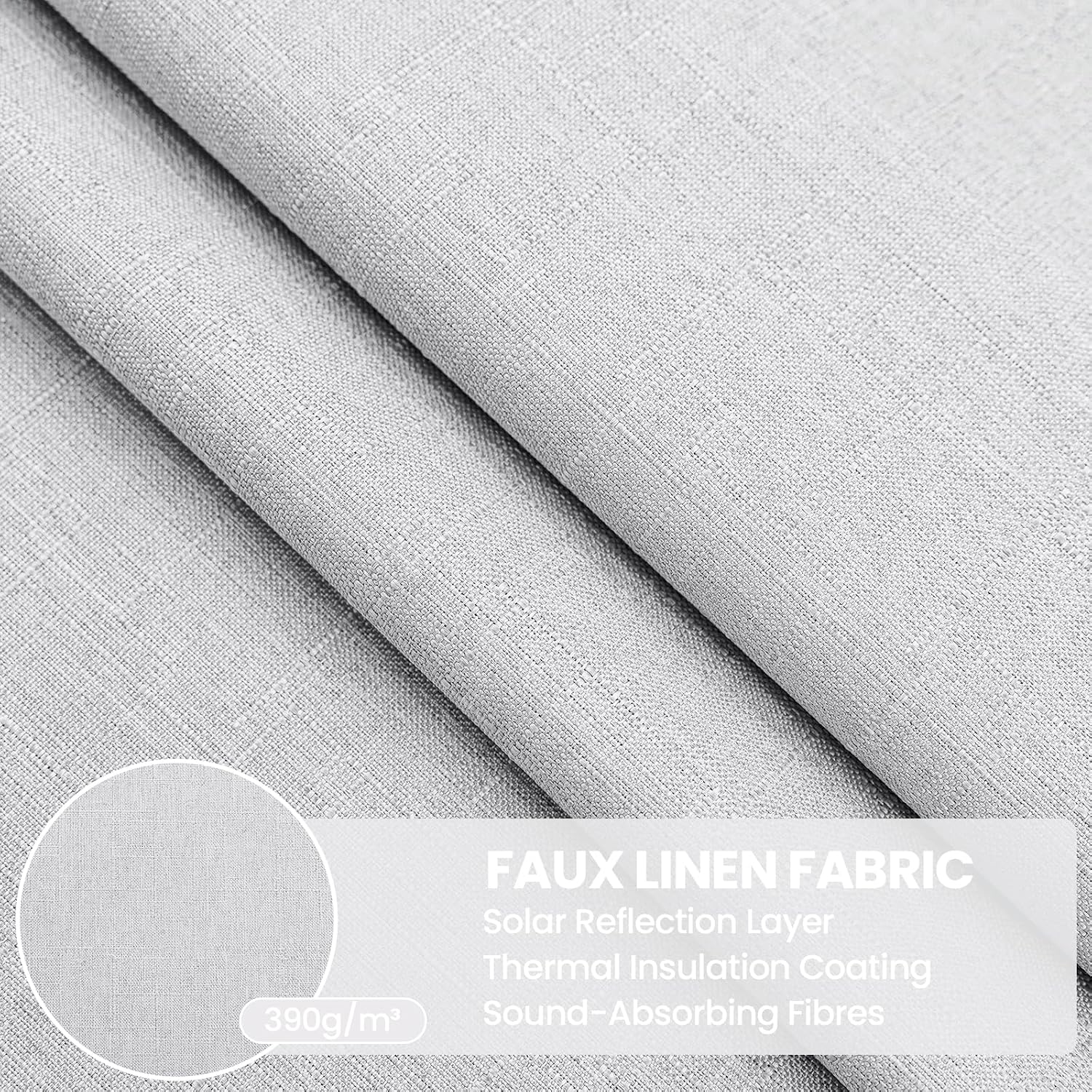 Detalle de Ystyle Rideau occultant Lot de 2 – 140x225 cm, effet lin, isolation thermique et anti bruit, blanc ivoire
