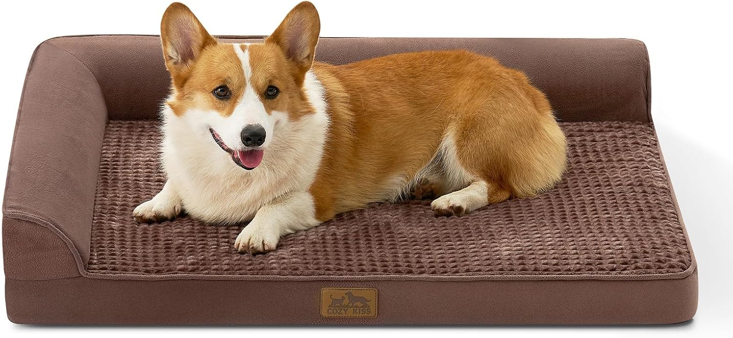 Detalle de COZY KISS orthopädisches Hundebett für mittelgroße Hunde (U-Form), braun – mit stützender Schaumstoffpolsterung, wasserdichtem Bezug