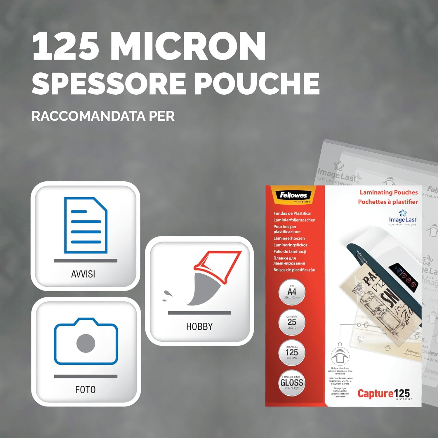 Thumbnail 2 de Fellowes Pouches per plastificazione A4 250 micron lucide, confezione da 25 pezzi con ImageLast