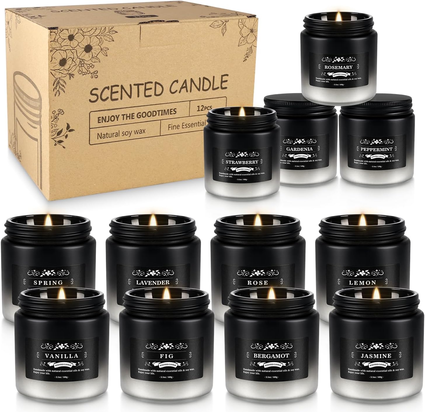 Detalle de LIVEN 12 Pcs Scented Candles with Added Natural Essential Oils – 100g Each