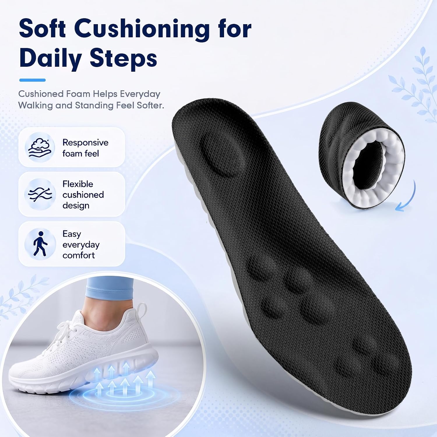 Detalle 2 de ENLOPQ GEN-SOLE-Black-Small Women's Insoles, Memory Foam, Arch Support