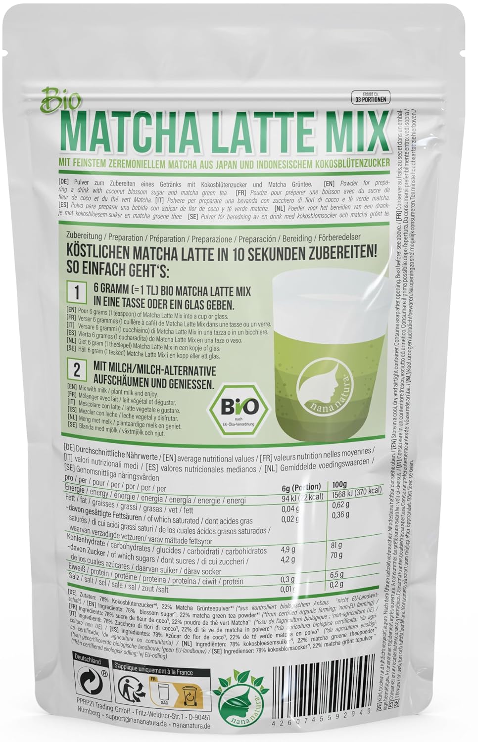 Thumbnail 4 de NanaNatura Bio Matcha Latte Mix 22% Matcha