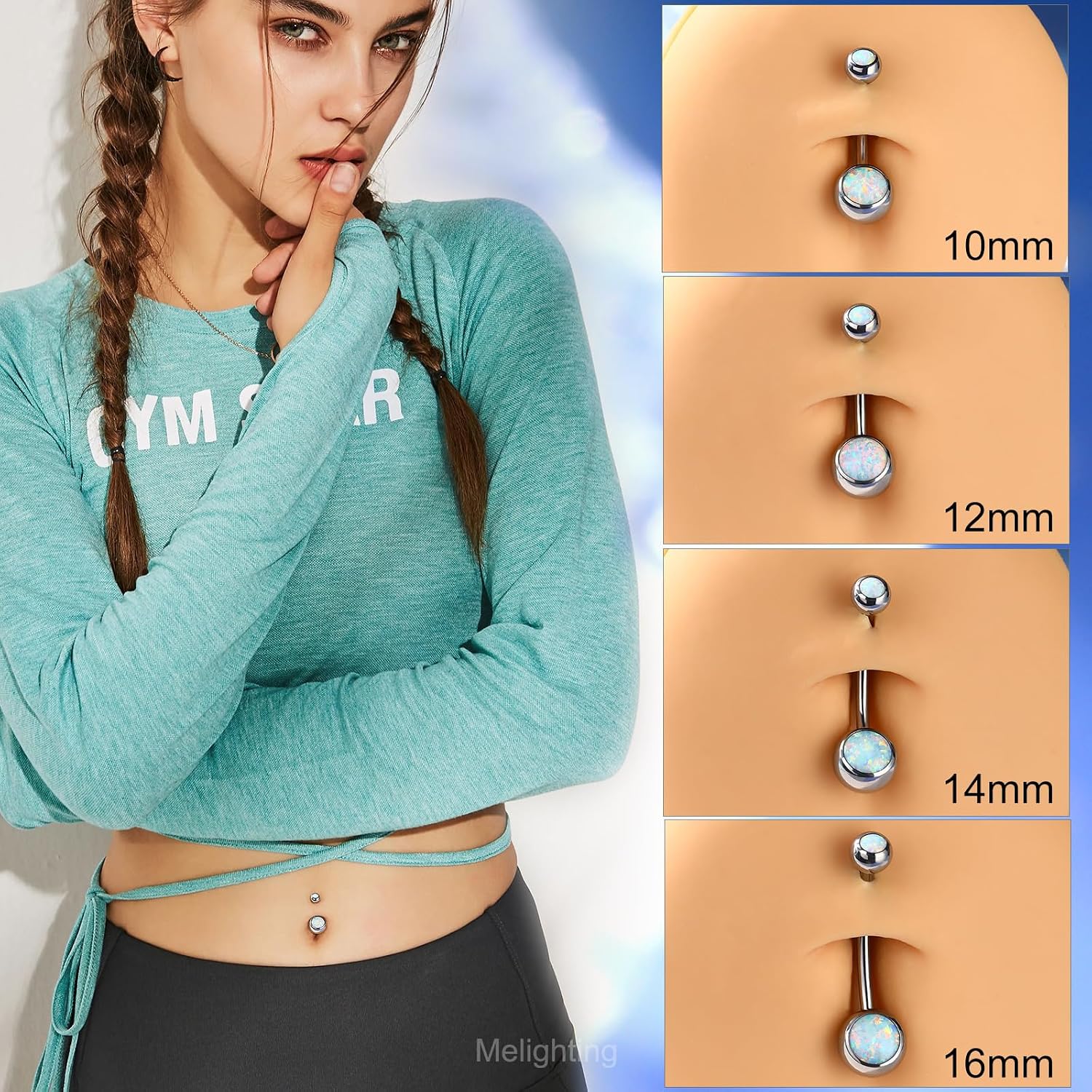 Detalle 2 de Melighting piercing ombelico titanio G23 opale