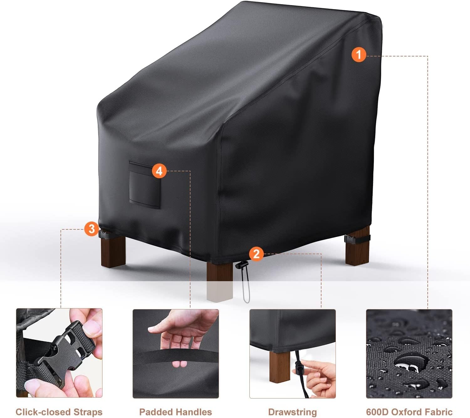 Detalle de Mrrihand 36" x 37" x 36" Waterproof Patio Chair Covers, Black, 2-Pack