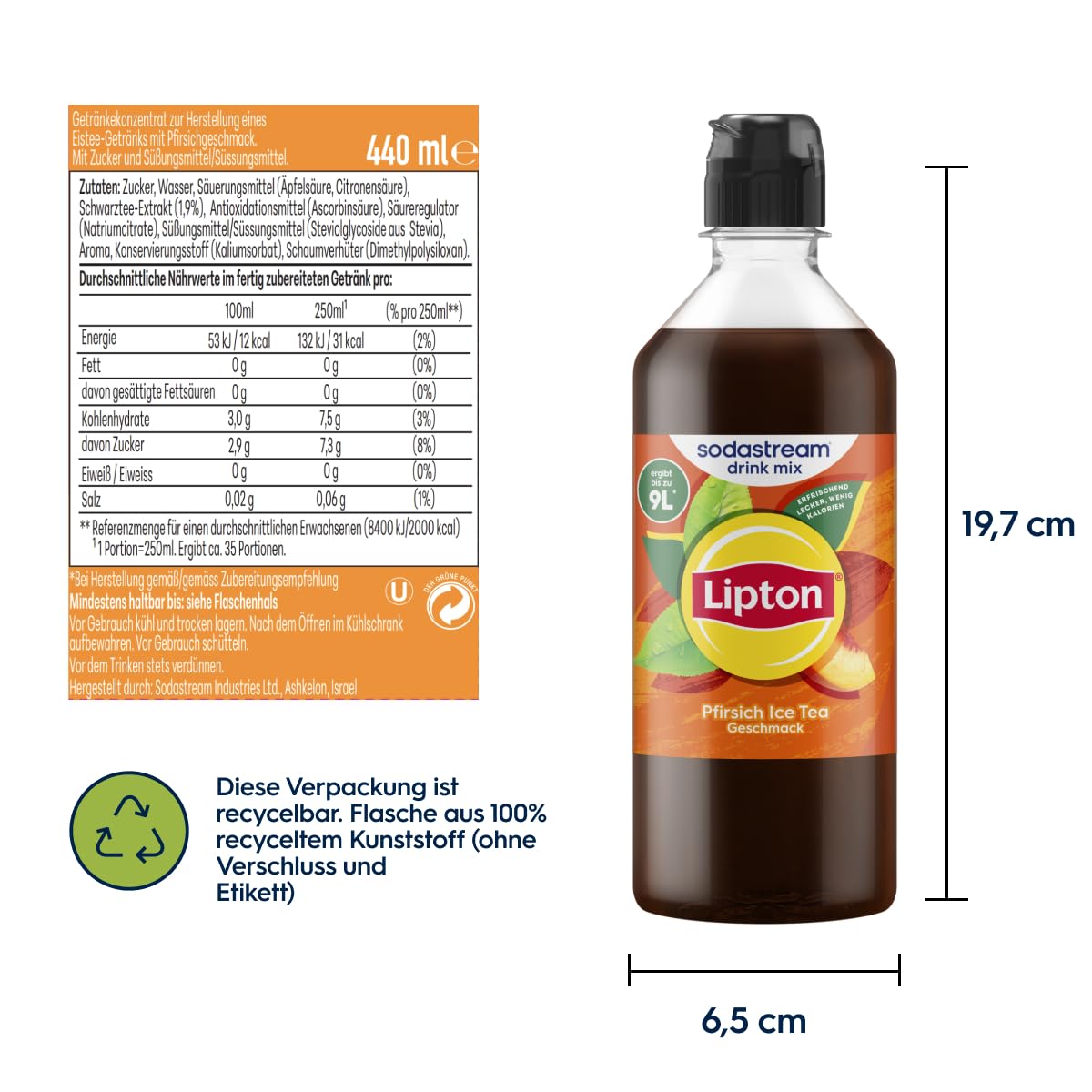 Thumbnail 1 de Sodastream Lipton Pfirsich Ice Tea – zuckerfreier Sirup 4er Pack (4 × 440 ml) für sprudliges & stilles Wasser
