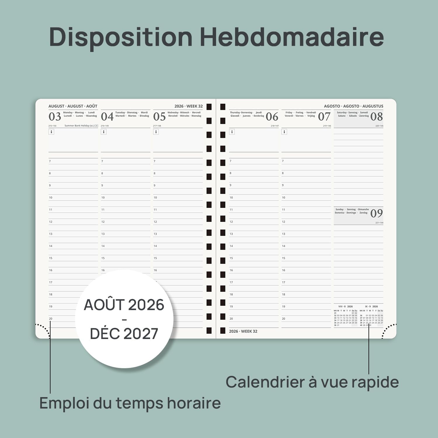 Detalle de PRORUN Agenda 2026/2027 Semainier — 22 x 16,5 cm, Août 2026 à Déc 2027