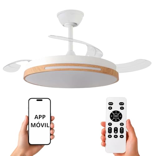 Detalle de NARVI Ventilador de Techo Blanco y Madera Haya Ø107 cm con Luz LED regulable y Mando a distancia – modelo 8936 WDN