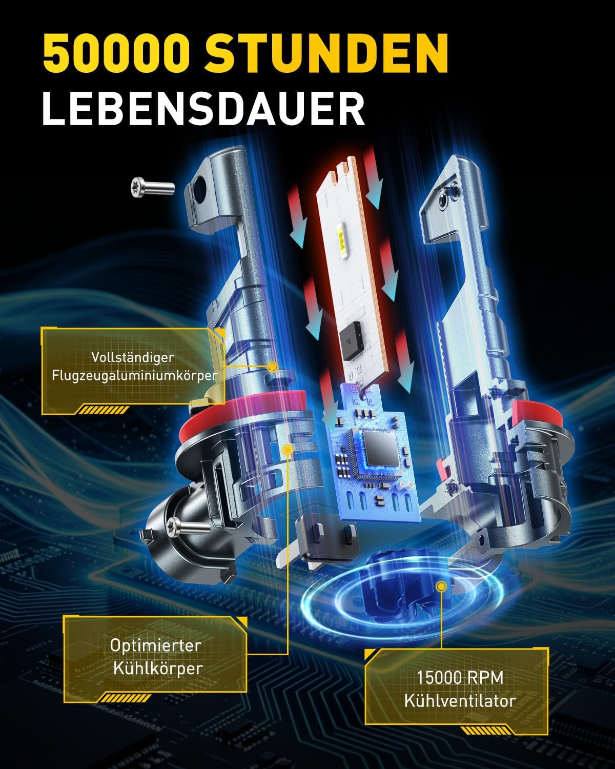 Detalle de Auxito H11 LED Scheinwerferlampe – UNECE-R37 Zulassung, 6000K, 50.000 Stunden, Plug & Play, 2er Set