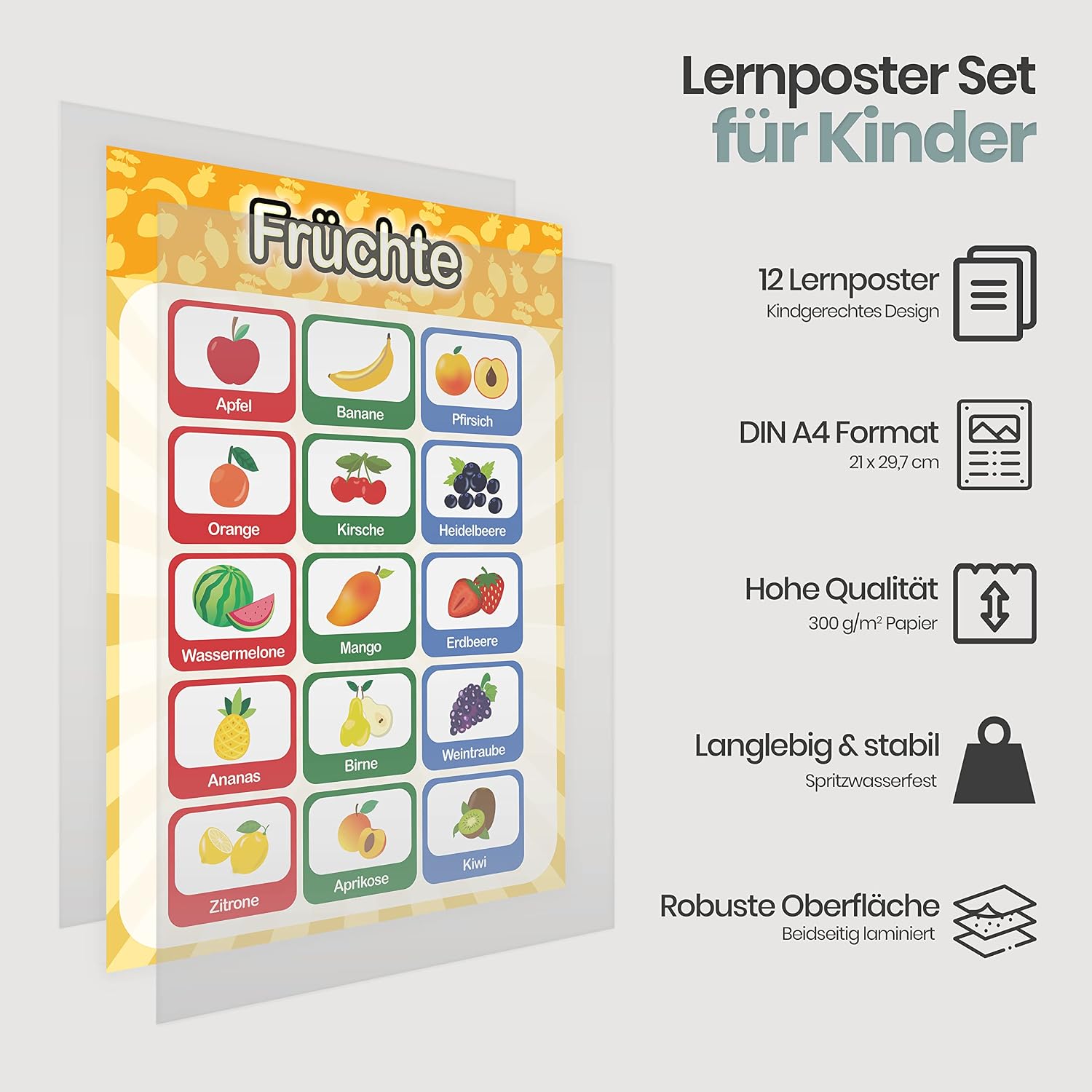 Thumbnail 1 de LIKARTO® 12 pädagogische Montessori Lernposter (A4) – extra dickes Papier, beidseitig laminiert
