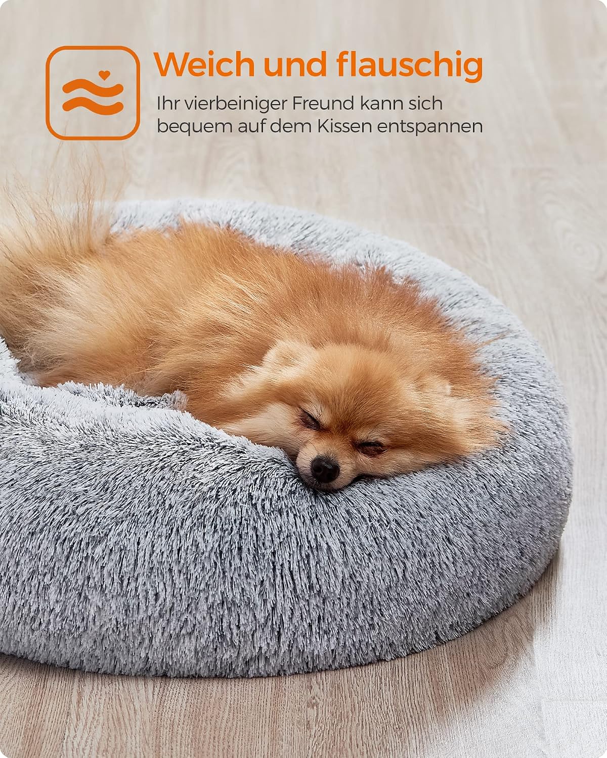 Detalle de Feandrea Hundebett flauschig & Katzenbett Donut-Kissen, waschbar (60 cm Durchmesser) – PGW038G01