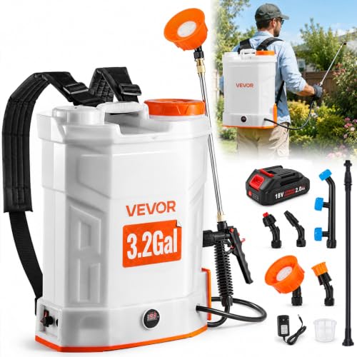 VEVOR Pulvérisateur à Dos Électrique 12 L – Batterie 18 V, 2 Ah, 0–6,2 bar, 2 Lances et 5 buses