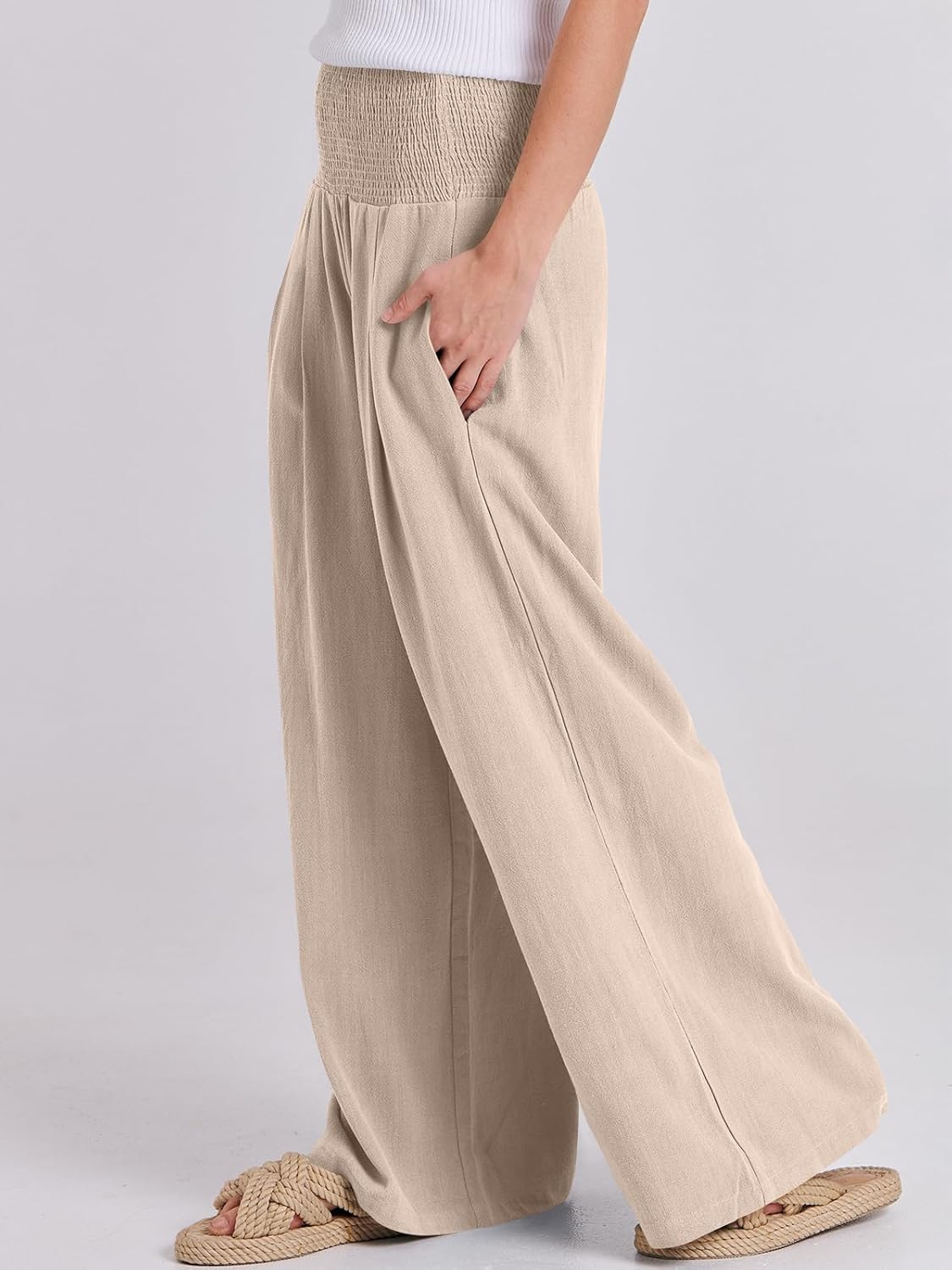 Thumbnail 6 de ANRABESS Women’s Linen Palazzo Pants with Shirred High Waist and Pockets