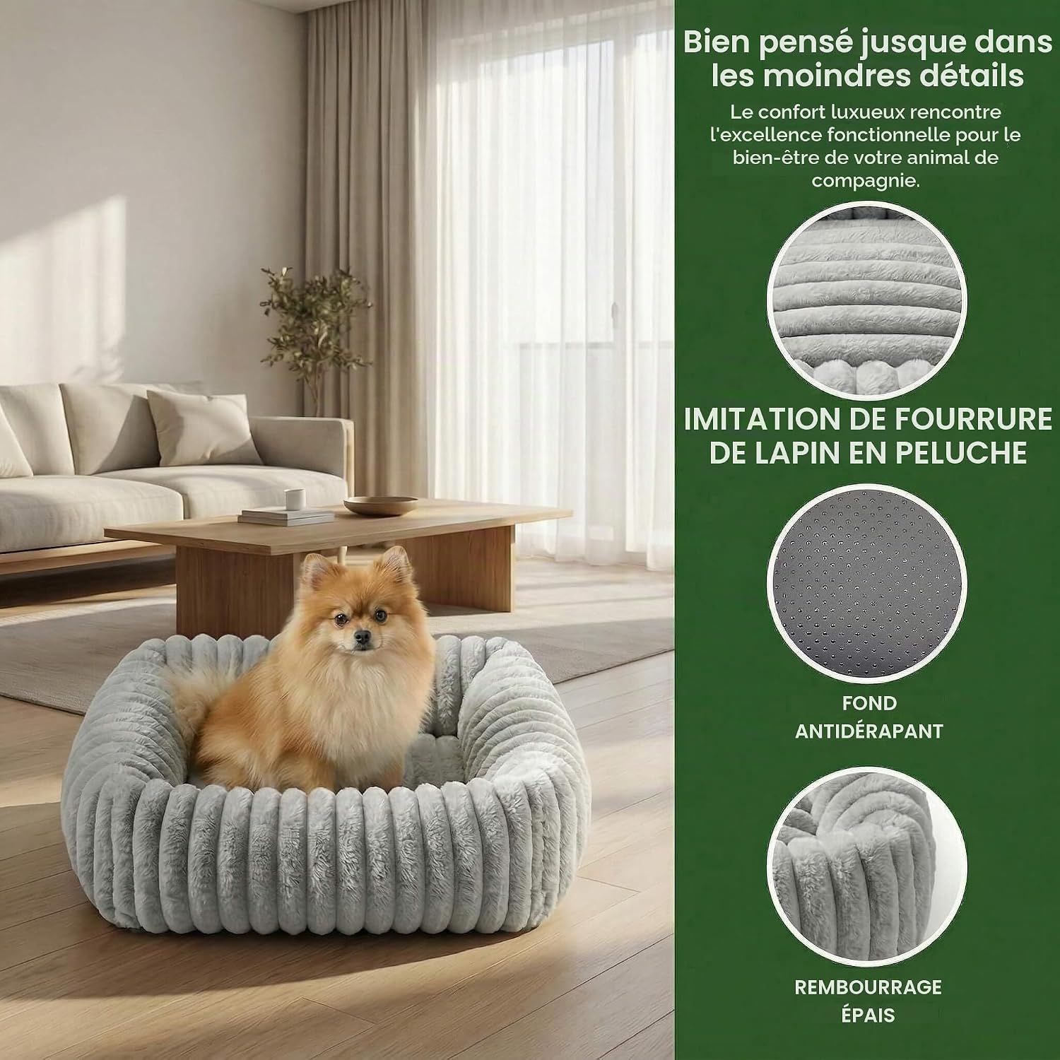 Detalle de CareCooo Hondenbed M, polyester, afneembare hoes en antislipbodem