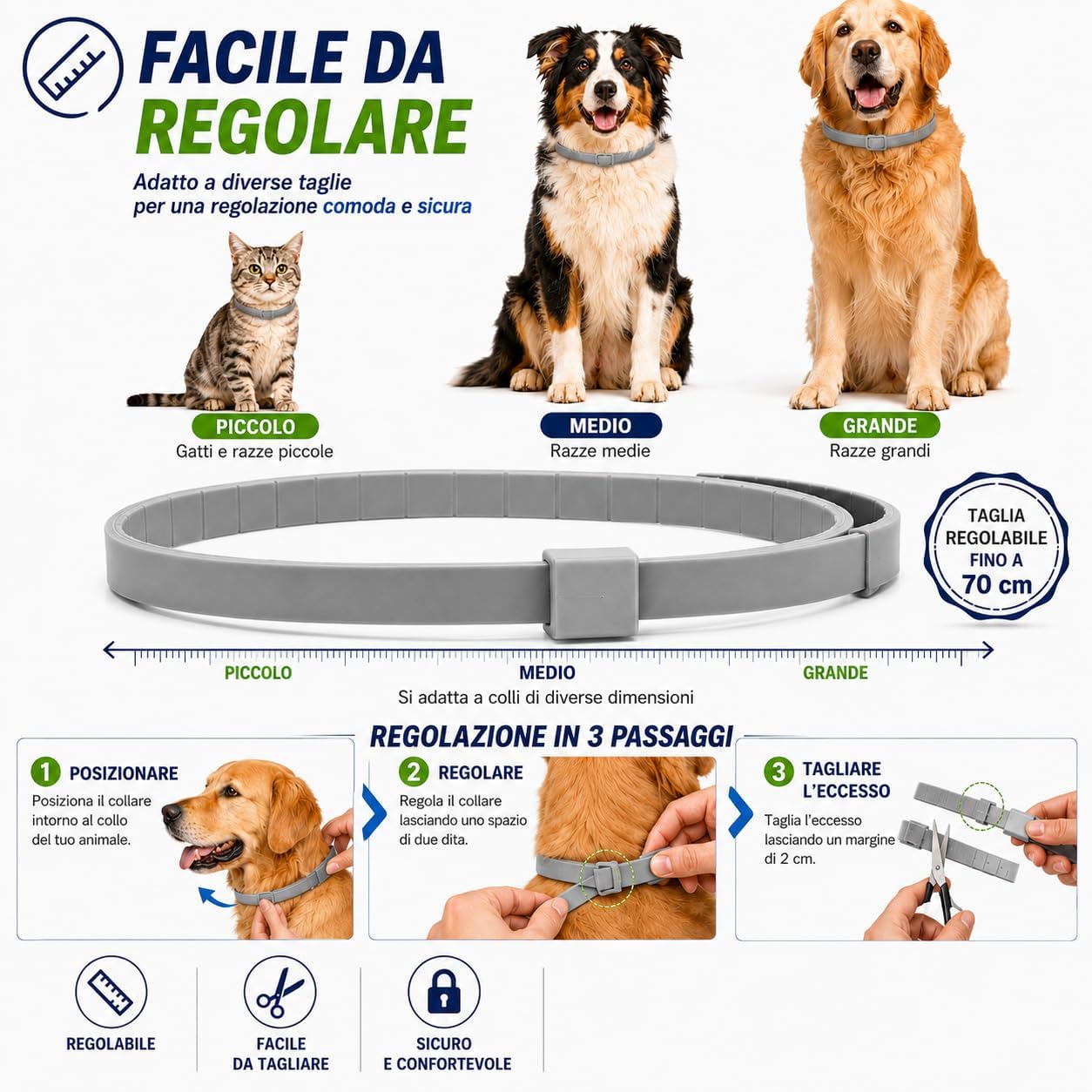 Detalle de Collare antiparassitario per cani – protezione naturale 8 mesi, 65 cm regolabile