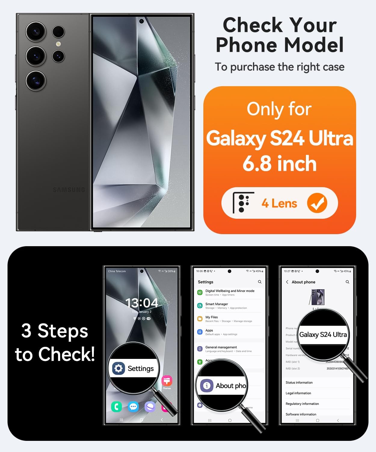 Thumbnail 1 de Coque magnétique CANSHN pour Samsung Galaxy S24 Ultra (6,8 pouces) avec béquille métallique – Noir