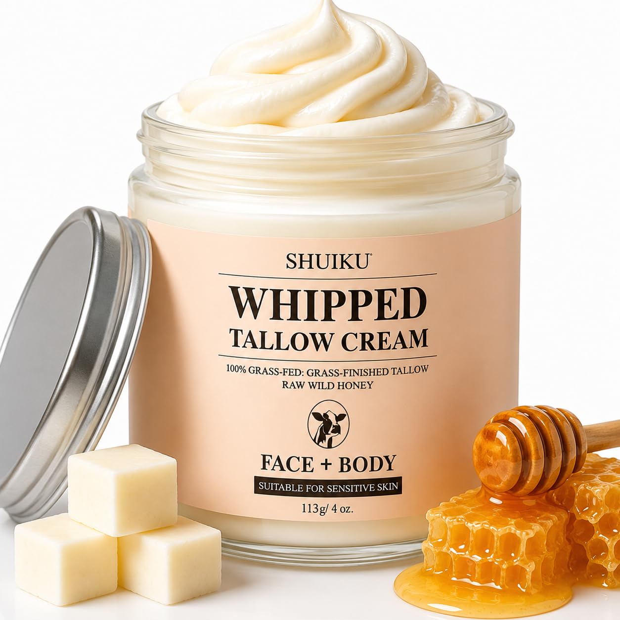 Detalle de Grass-Fed Beef Tallow and Honey Balm Moisturizer for Face, Body & Hands