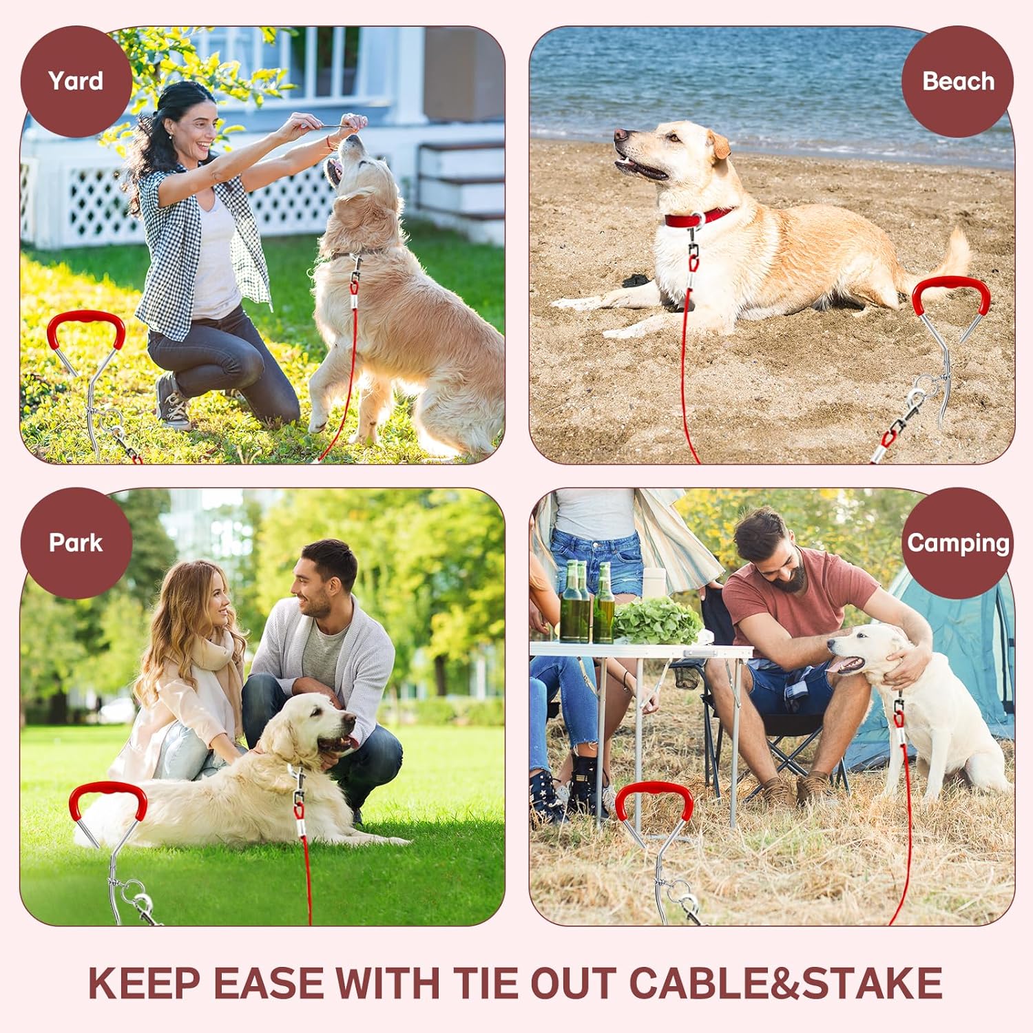 Thumbnail 6 de Dog Tie Out Stake and Run Cable, 6m Long Lead with Yard Stake for Camping & Beach