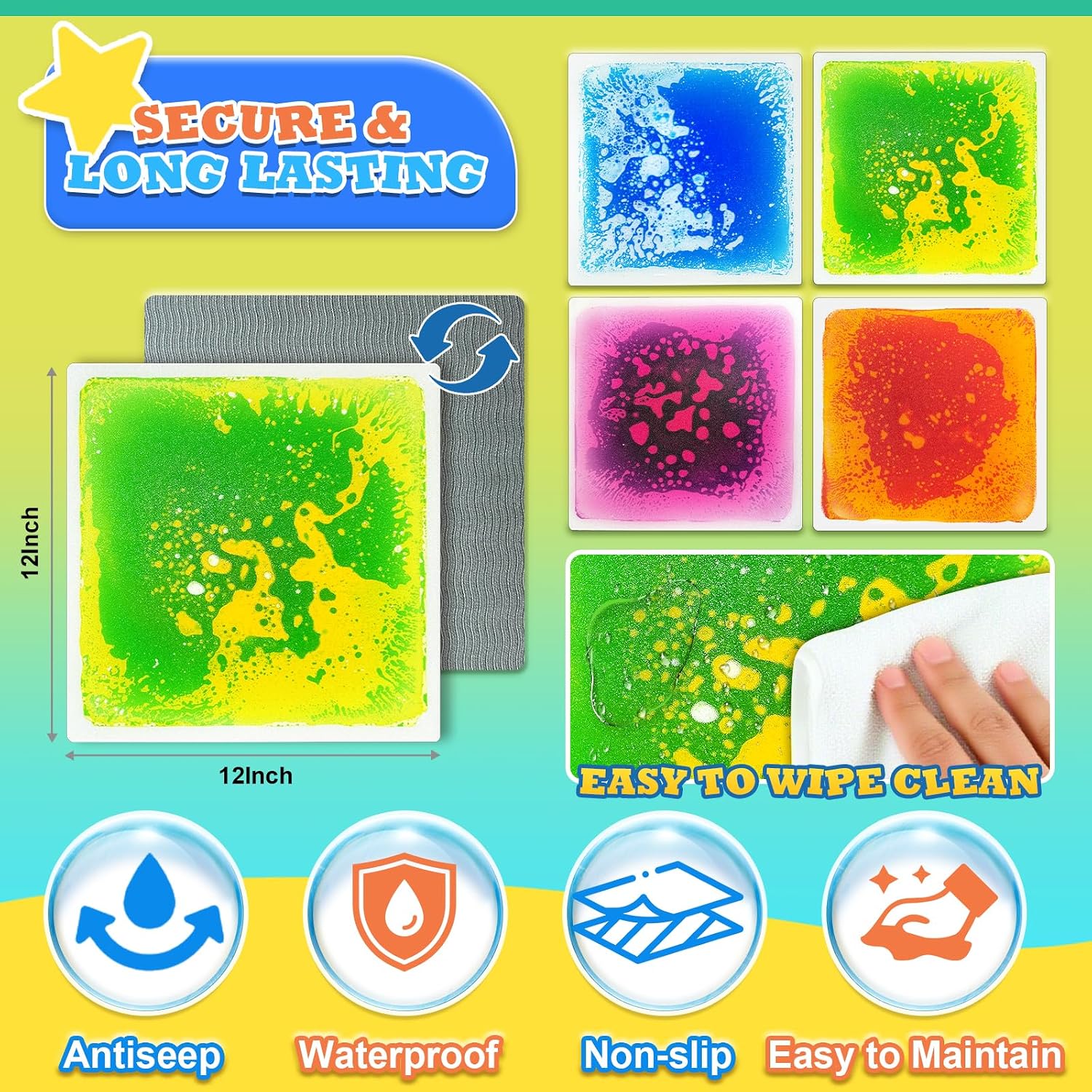 Thumbnail 6 de Toddlers Sensory Liquid Floor Tiles - 4 Pack: Liquid Tiles for Motor Skills & Sensory Play