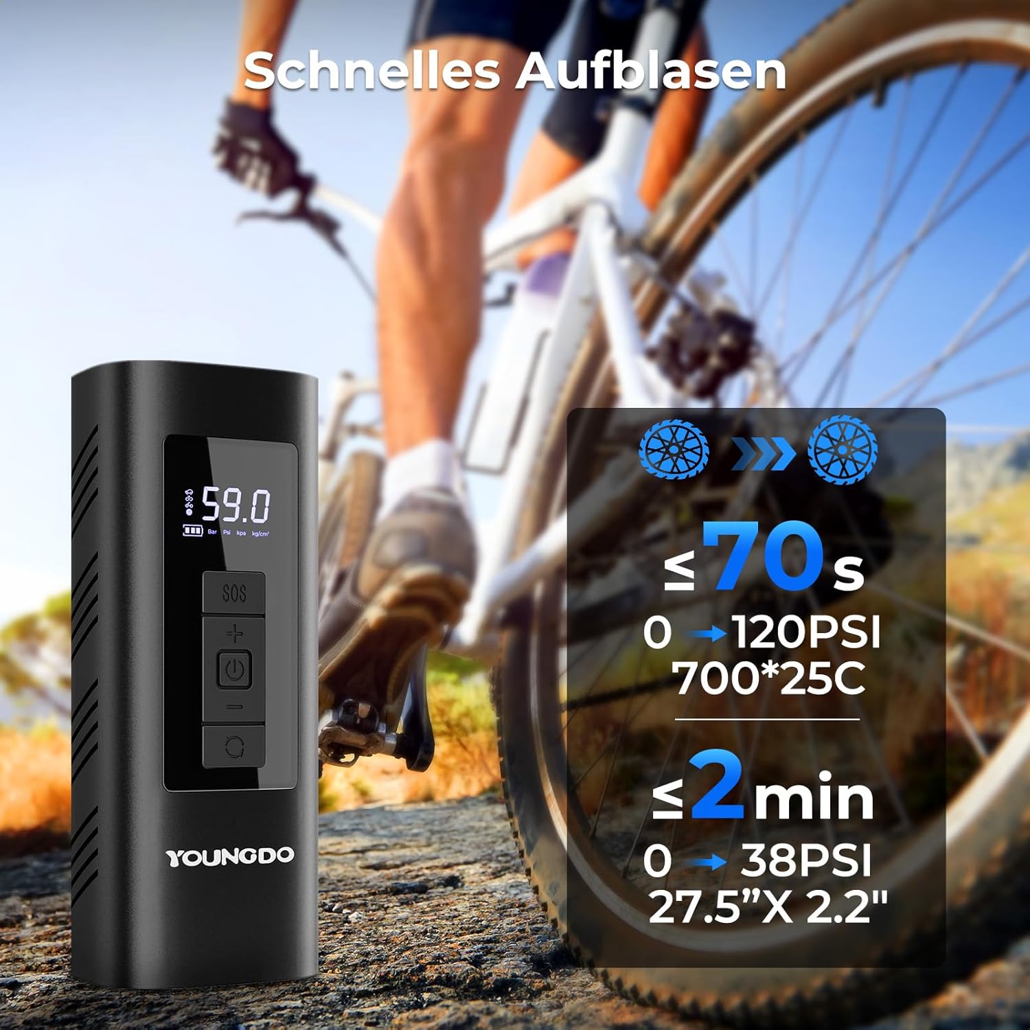 Detalle 2 de YOUNGDO 150 PSI Akku Kompressor 6000mAh