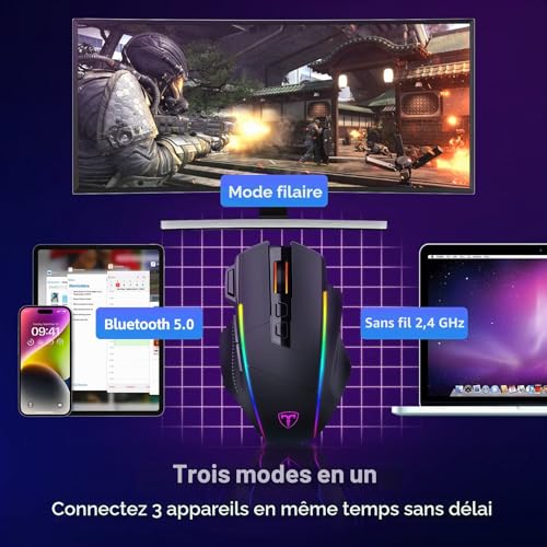 Thumbnail 1 de RisoPhy Souris Gamer sans Fil Tri-Mode 10000 PPP — Noir