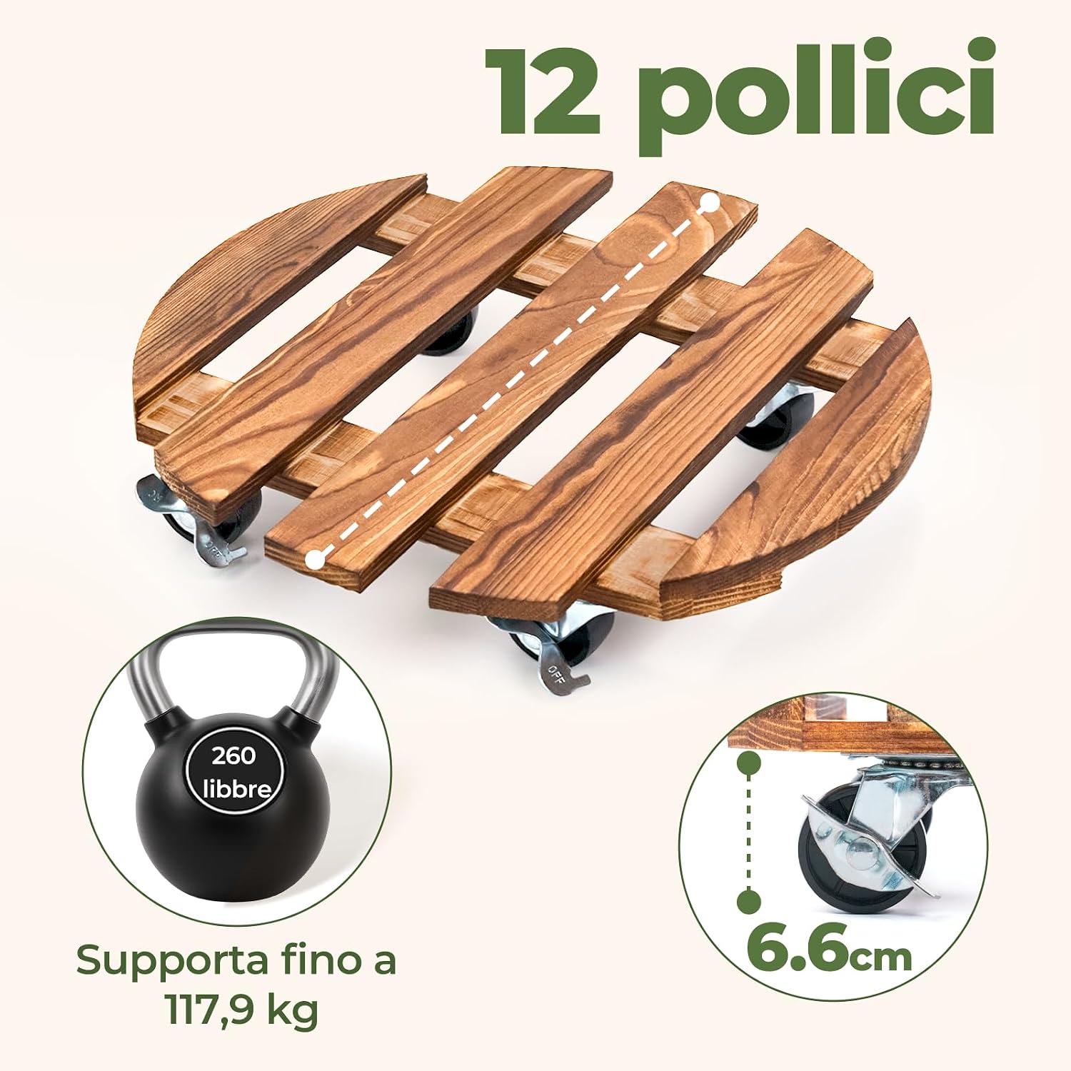 Thumbnail 1 de Bamworld Carrello per piante in legno con ruote girevoli (set di 2 supporti) – mobile per interni ed esterni