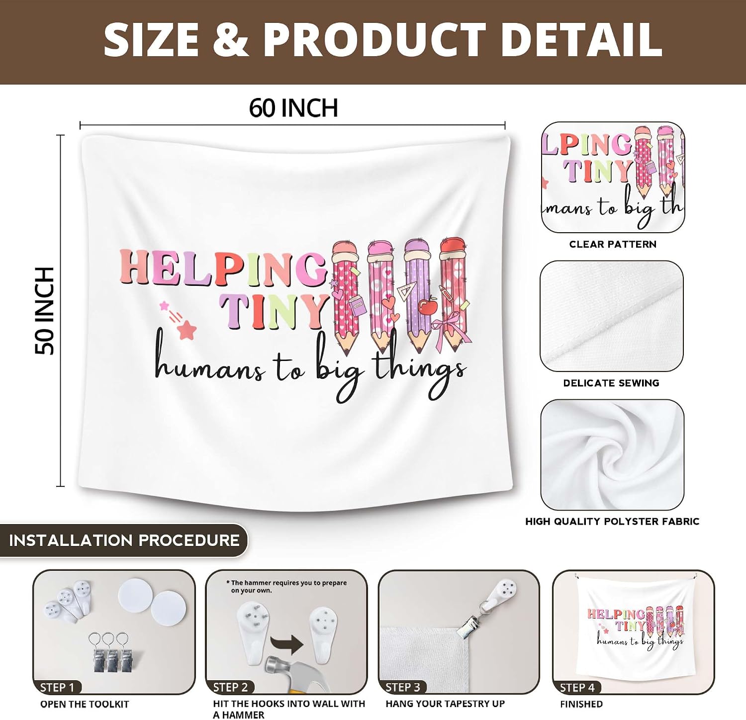 Thumbnail 6 de XLDLIOO Teacher Classroom Tapestry, 50 x 60 in Polyester Wall Hanging