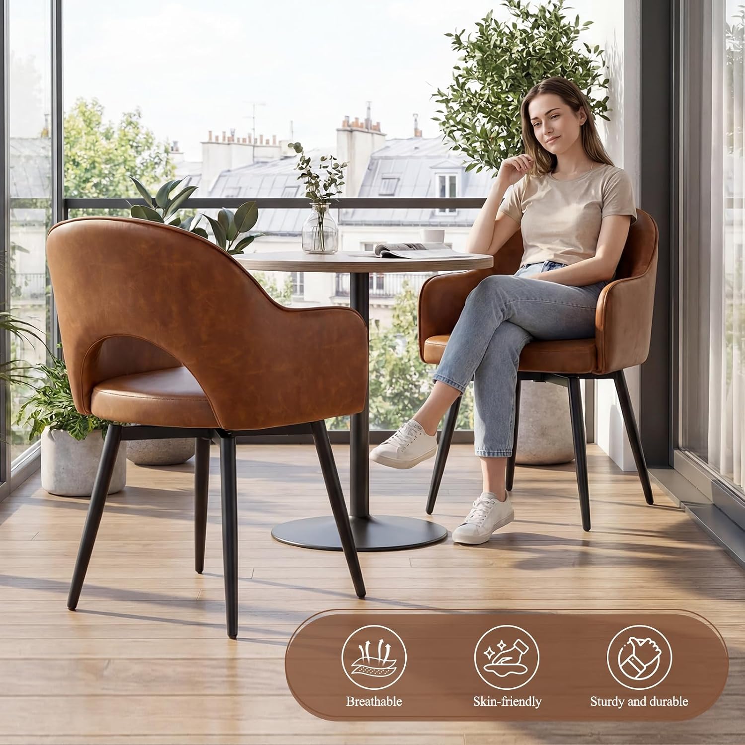 Thumbnail 4 de Chairus Set di 4 Sedie da Pranzo in Ecopelle con Sedia Girevole Imbottita – Marrone