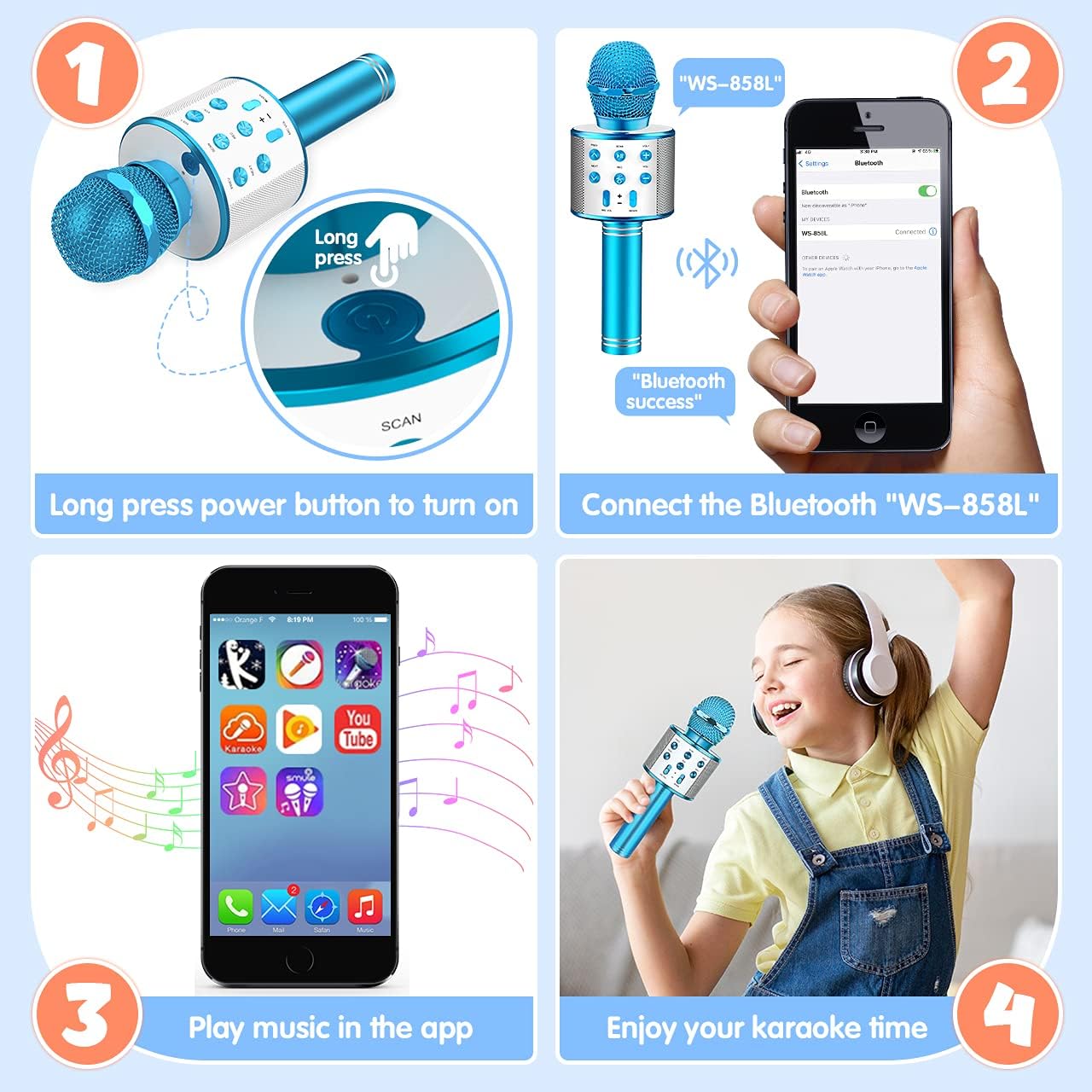 Thumbnail 6 de Hapikids Bluetooth Kids Microphone Toy (3–12 years) – Portable wireless singing mic & speaker in blue